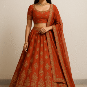 Rust & Gold Embroidered Festive Lehenga Set