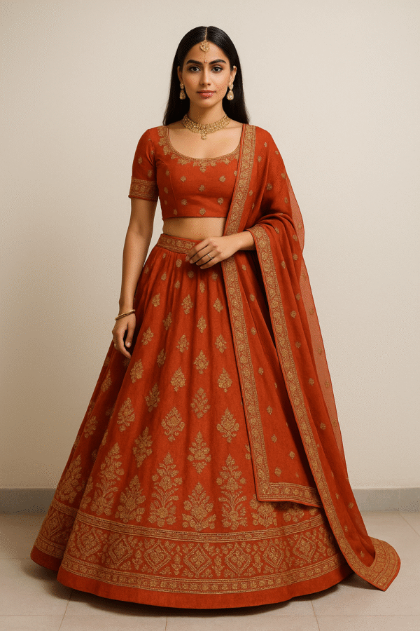 Rust & Gold Embroidered Festive Lehenga Set