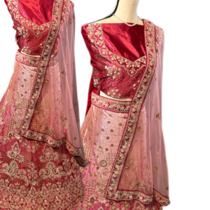 Blush Velvet Bridal Lehenga with Peacock Embroidery
