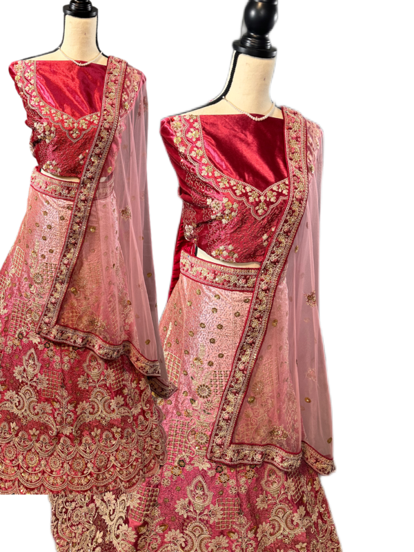 Blush Velvet Bridal Lehenga with Peacock Embroidery